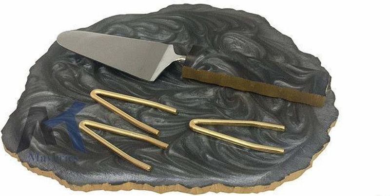 Maverics Resin Cake Stand with Cake Server Made With Stainless Steel (Grey) Stainless Steel Cake Server  (Grey, Pack of 1)