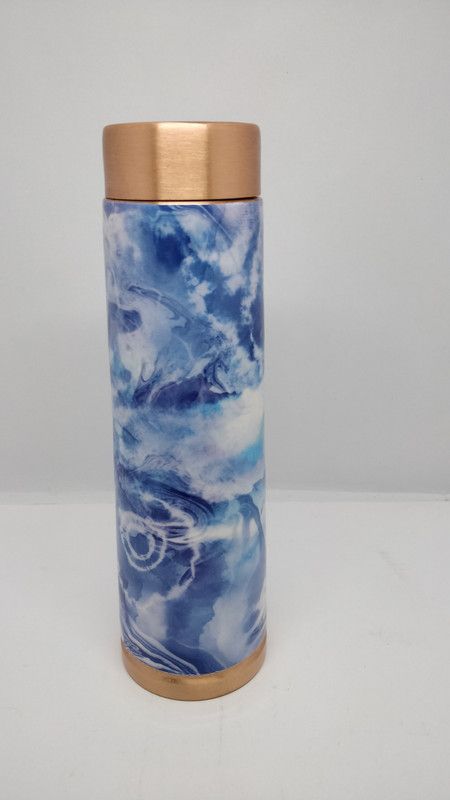a k agencies SATVEDA BLUE OCEAN COPPER WATER BOTTLE, 1000 ML. 1 PC SET 1000 ml Bottle  (Pack of 1, Blue, Copper)