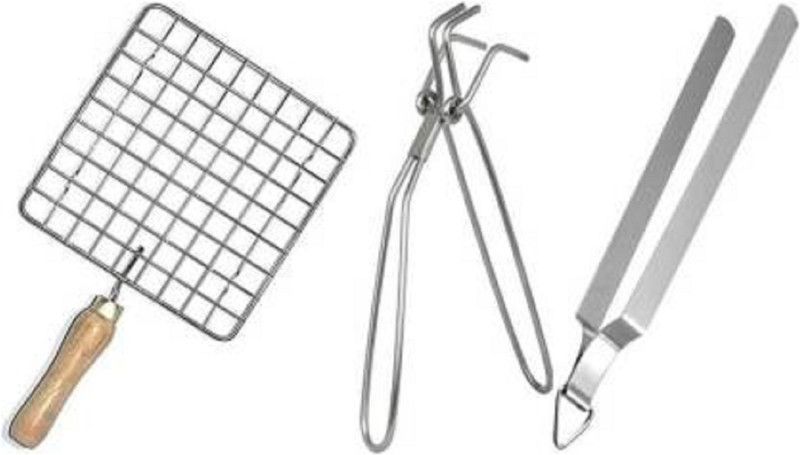 Pass Pass Roasting grill ss chimta and ss pakkad 17 cm Roasting, Utility Tong Set  (Pack of 3)