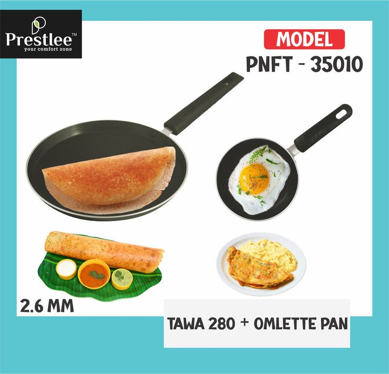 Sabari Prestlee PNFT-35010 Non-Stick Coated Cookware Set/Dosa Tawa Set of 2/Tawa Combo Tawa 28 cm diameter  (Aluminium, Non-stick)
