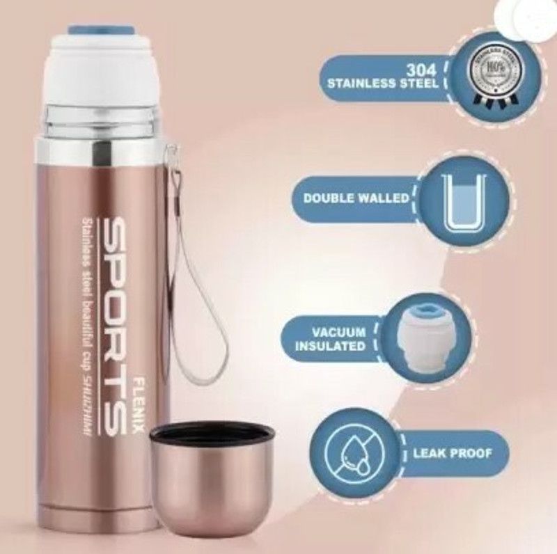 FLENIX Sports Thermosteel Push Lid Hot & Cold Water Bottle 500 ml Bottle  (Pack of 1, Gold, Steel)