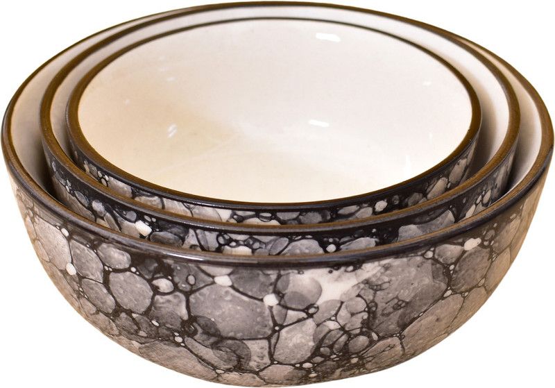 Kunhar Ceramic Mixing Bowls - 1500 ML, 800 ML And 600 ML, 3 Pieces, Black Luster Ceramic Dessert Bowl  (Black, Pack of 3)