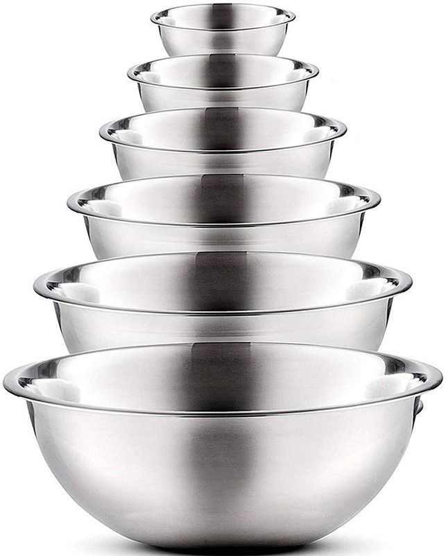 Kitchen Kemistry Stainless Steel Solid Mixing Bowl Set - 6 Pieces, Silver Stainless Steel Mixing Bowl  (Silver, Pack of 6)