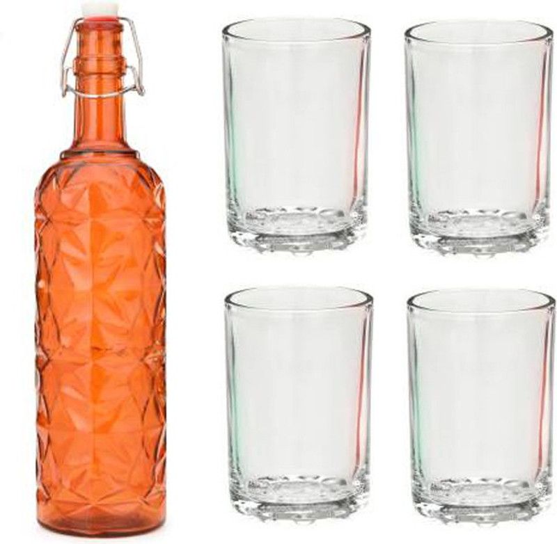 AFAST Bottle & 4 Glass Serving Lemon Set, Orange, Clear, Glass - A520 Jug Bottle Glass Set  (Glass)