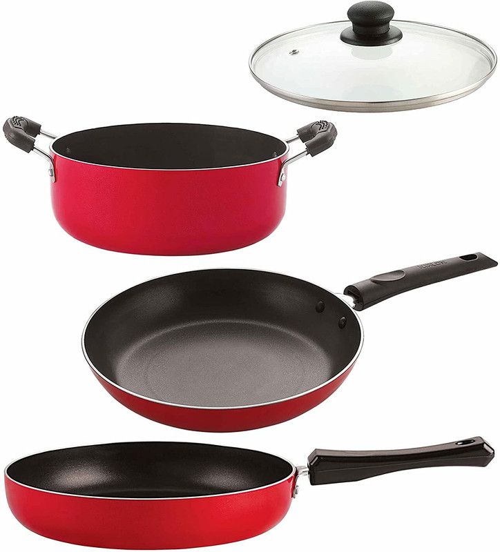 NIRLON NonStick Aluminium cooking Combo Set (Fry Pan|Tapper Pan|Casserole|1 Glass Lid) Non-Stick Coated Cookware Set  (Aluminium, 4 - Piece)