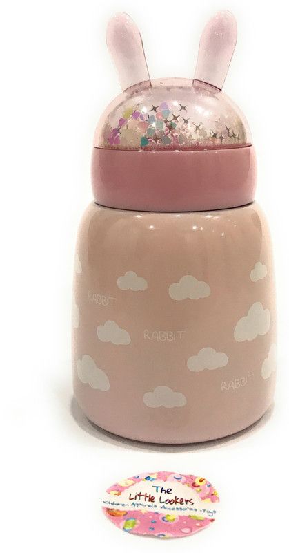 The Little Lookers Stainless Steel Flask Pastel Pink Cloud Rabbit Hot & Cold Bottle 300 ml Flask  (Pack of 1, Pink, White, Steel)