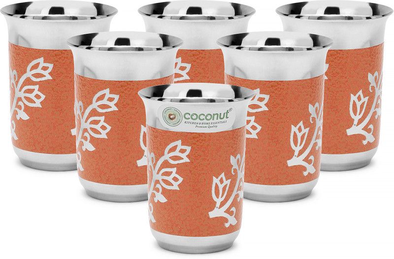 COCONUT (Pack of 6) AAK7 Orange Saiba 6 piece Glass Set Water/Juice Glass  (250 ml, Steel, Orange)