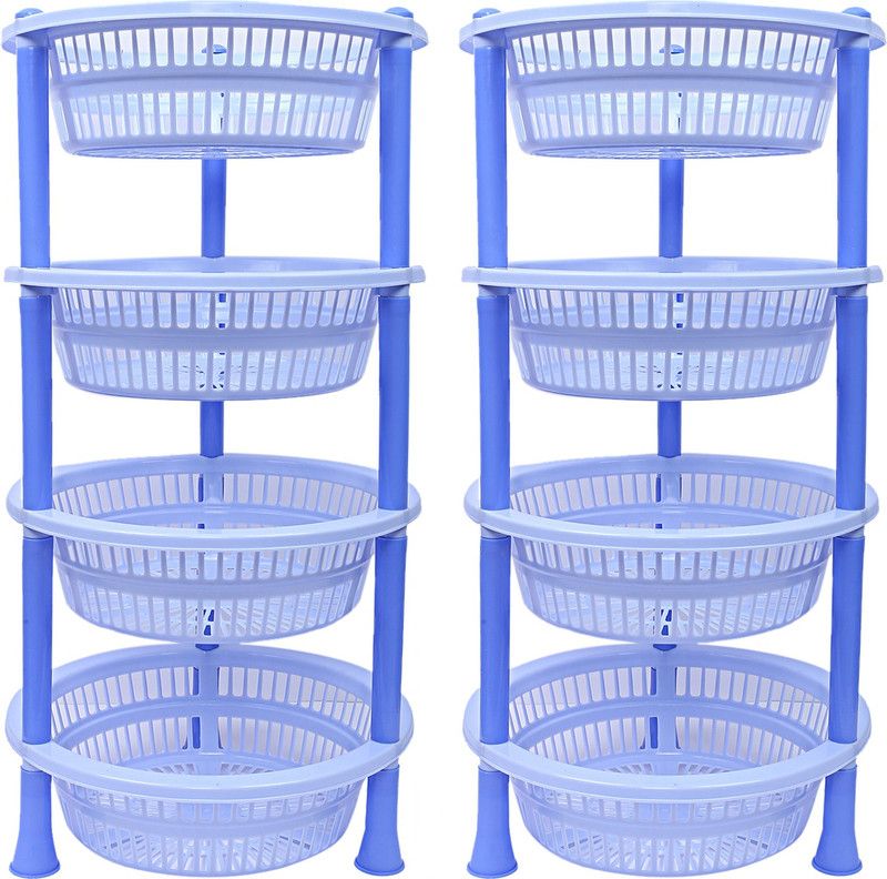 KUBER INDUSTRIES Fruits/Vegetables Kitchen Rack Plastic Plastic 2 Pieces 4 Layer Multi-purpose Kitchen Storage Basket Rack (Blue)-CTKTC13201