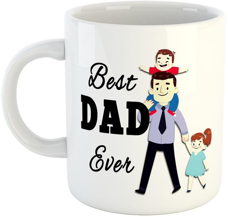 FABTODAY Best Dad Ever Coffee - Best Gift for Dad on Birthday/Father's Day - Color - White (0345) Ceramic Coffee Mug  (350 ml)