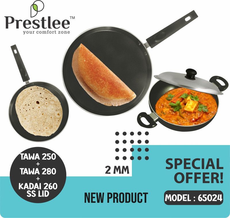 Sabari Prestle PNFT-65024 Non-Stick Coated Cookware Set/kadai nonstick/Flat Tawa Tawa 26 cm diameter  (Aluminium, Non-stick)