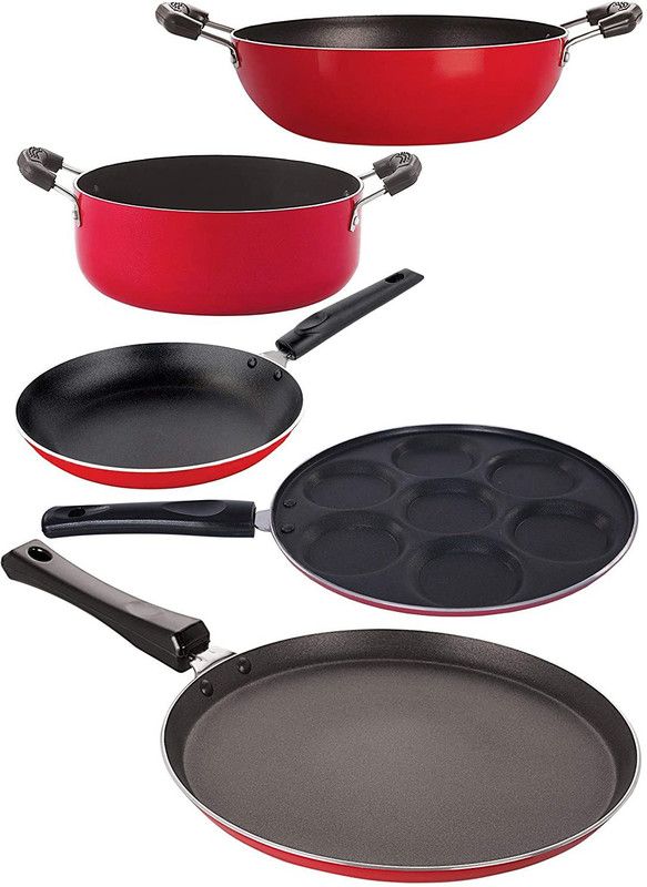 NIRLON FT13_KD10_UP7_TP22_CS20 Non-Stick Coated Cookware Set  (PTFE (Non-stick), Aluminium, 5 - Piece)