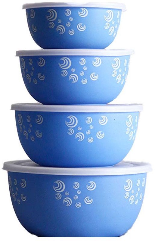 ASHU Microwave Safe Blue Printed Set of 4 Steel Storage Bowl  (Blue, Pack of 4)
