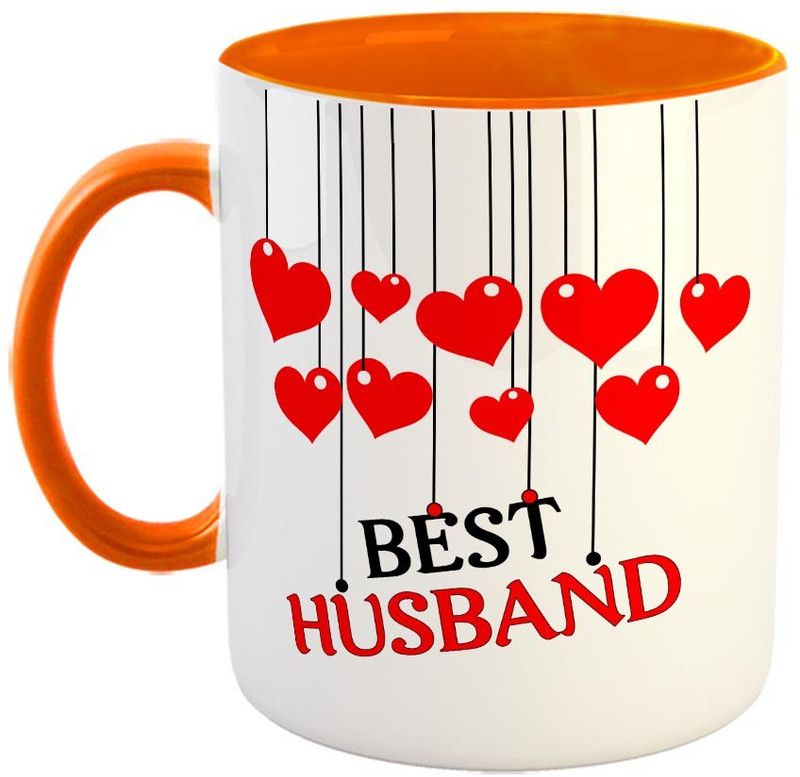 FABTODAY Best Husband Coffee - Best Gift for Husband, Husband On Marriage, Anniversary, Birthday Valentine Gift (Husband) - Color - Orange Ceramic Coffee Mug  (350 ml)
