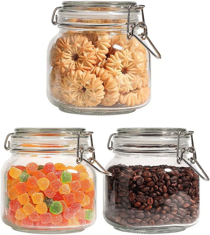 Lucacci Glass Grocery Container - 1000 ml  (Pack of 3, Clear)