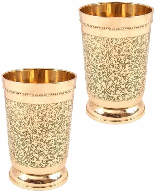 Vardhant (Pack of 2) Pure Brass Handmade Mughal Design Drinking Water Juice Glass For Ayurveda Health Benefits Glass Set Water/Juice Glass  (250 ml, Brass, Gold)