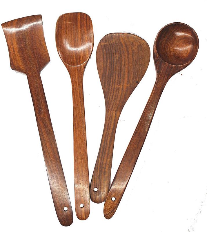 ZARA FURNITURE Spatulas mango wood set of 4 Spatula Set of 4 - Neem Wood Cooking Ladles (Wooden Spoons for Pan) Brown Kitchen Tool Set  (Brown, Spatula)