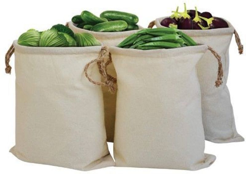 Lishonn Refrigerator Vegetables Storage Bags - Pack of 4 Grocery Bags  (White)