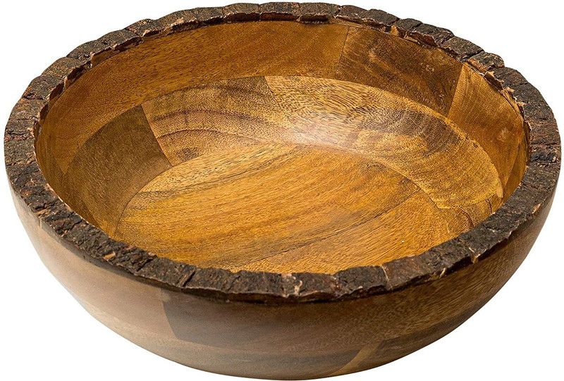 KMR living Wooden Salad Bowl Rustic Bark  (Pack of 1, Brown)