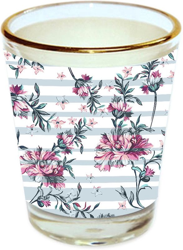 Sri Sai Shopping vodka shot glass multicolor floral design with golden rim for home and bar accessories 40ml (style-10051) Glass Shot Glass  (40 ml, Glass, Multicolor)