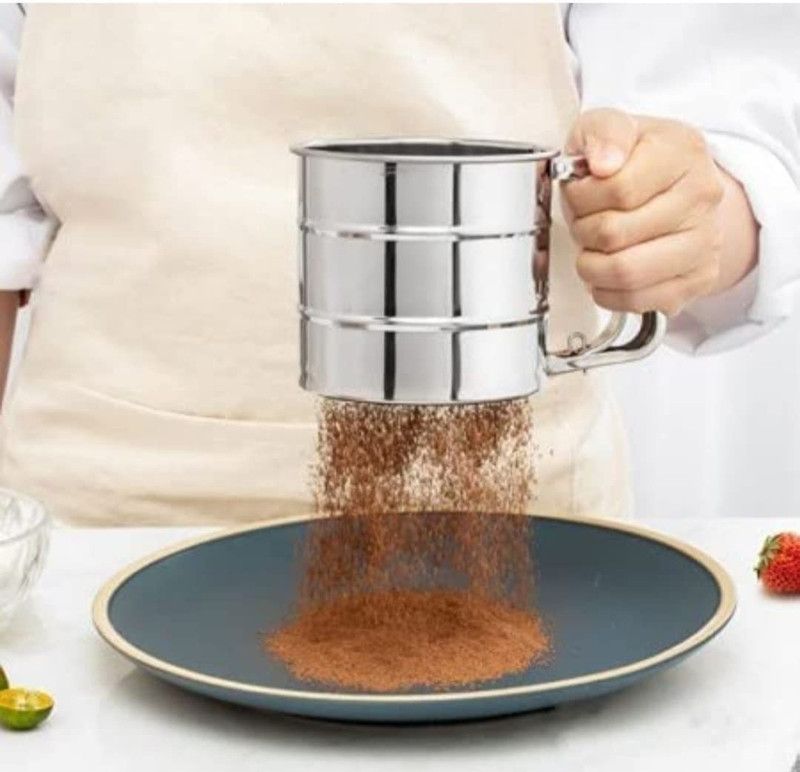 Gitesh Baking Flour Sifter with Handle Measuring Scale Mark - Flour Icing Sugar (1) Sieve  (Silver Pack of 1)