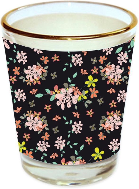 Sri Sai Shopping vodka shot glass multicolor floral design with golden rim for home and bar accessories 40ml (style-10212) Glass Shot Glass  (40 ml, Glass, Multicolor)