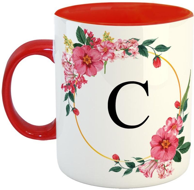 Furnish Fantasy Alphabet C Ceramic Coffee - Best Alphabet Gift for Family and Friends - Color - Red (1192) Ceramic Coffee Mug  (350 ml)