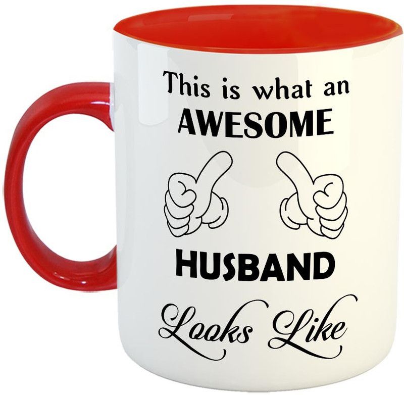 FABTODAY This is what an Awesome Husband lokks like Coffee - Best Gift for Husband, Husband On Marriage, Anniversary, Birthday Valentine Gift - Color - Red Ceramic Coffee Mug  (350 ml)