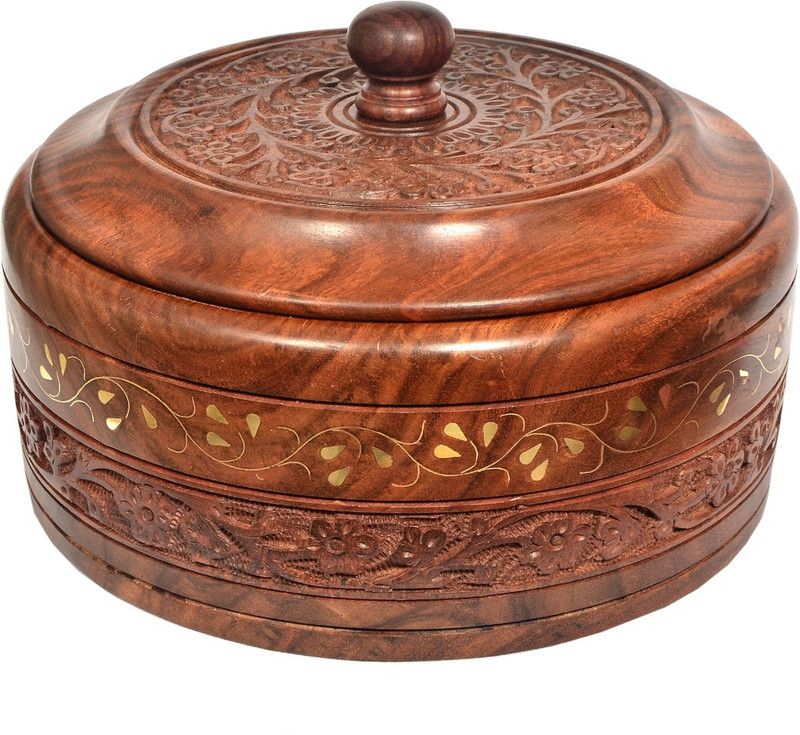 All About Wood Hand Crafted Stainless Wooden Casserole/Chapati Box for Home/Kitchen (9 Inches) Serve Casserole  (1500 ml)