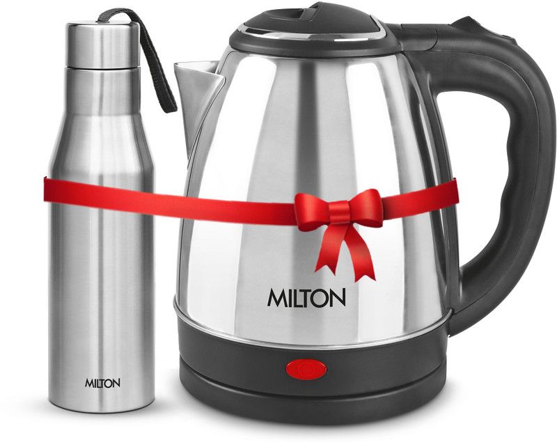 MILTON Combo Set Go Electro Stainless Steel Kettle, 1.2 Ltr, Water Bottle, 650 ml 1850 ml Flask  (Pack of 2, Silver, Steel)