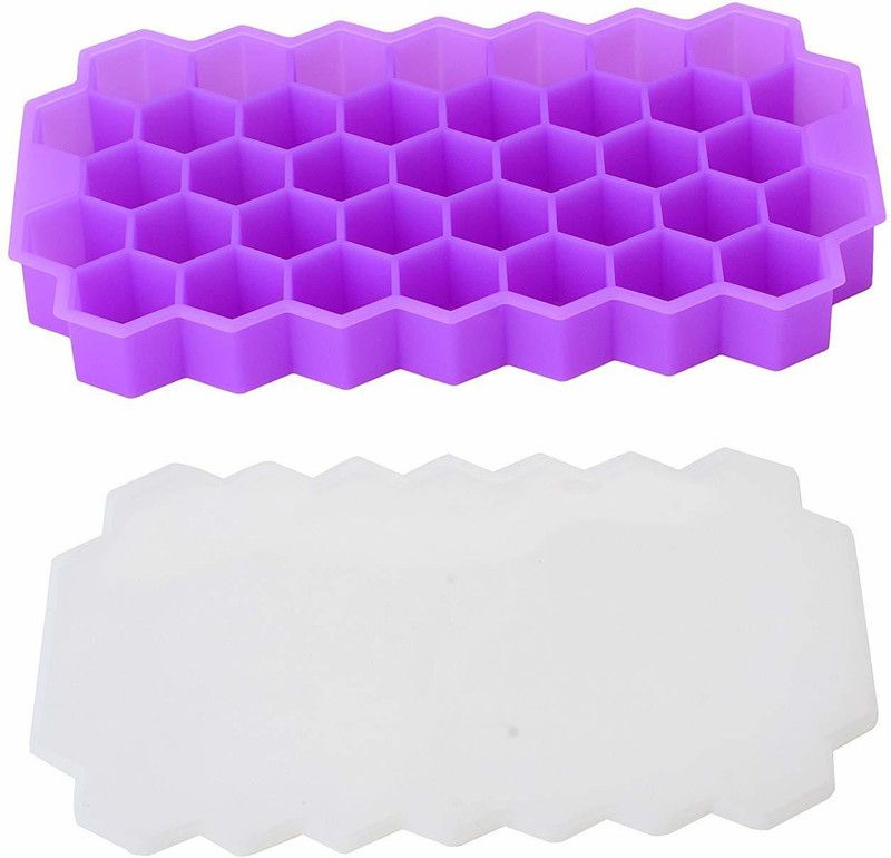 KADAM Silicone Ice Mold with Lid Ice Tray 37 Small Ice Cubes Frozen Making Tool for Kitchen Purple Silicone Ice Cube Tray  (Pack of1)
