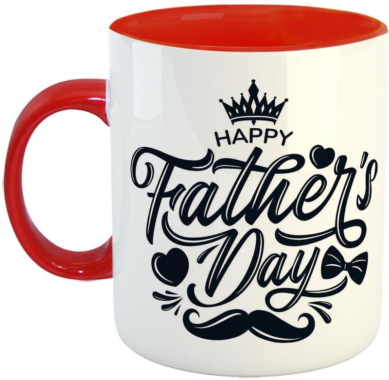 Furnish Fantasy Happy Father's Day Ceramic Coffee - Best Birthday Gift for Dad / Father's Day Gift - Color - Red (0892) Ceramic Coffee Mug  (350 ml)