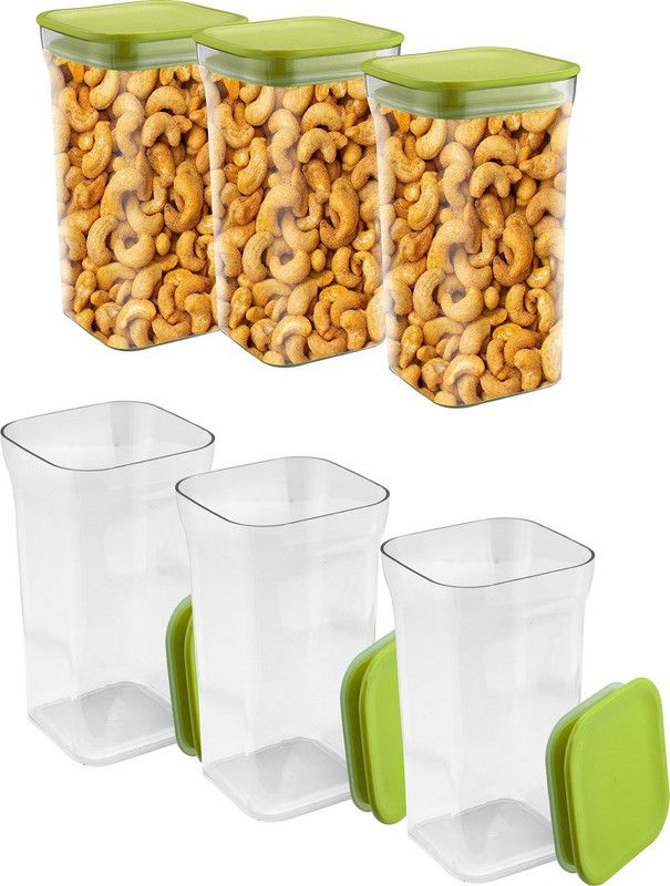 Zeom ®Kitkat Airtight Container Jar Set For Kitchen Storage -1100ml (Set Of 6,Green) - 1100 Plastic Grocery Container  (Pack of 6, Green)