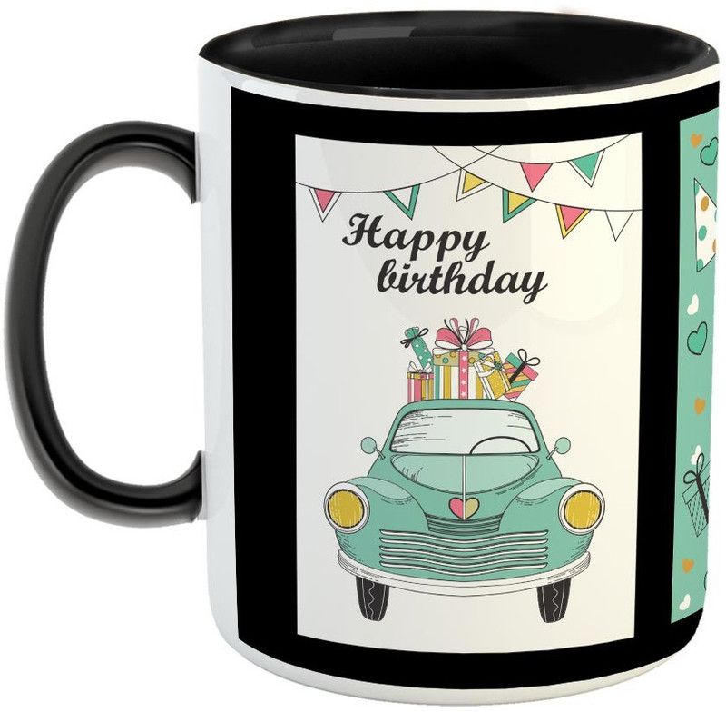 Furnish Fantasy Happy Birthday Ceramic Coffee - Best Birthday Gift for Family and Friends - Color - Black (1180) Ceramic Coffee Mug  (350 ml)