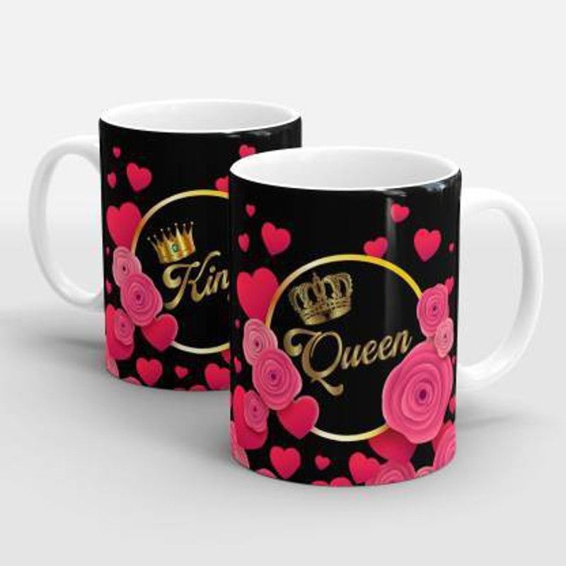 Earnam King Queen Floral Background design printed Ceramic Coffee Mug  (320 ml)