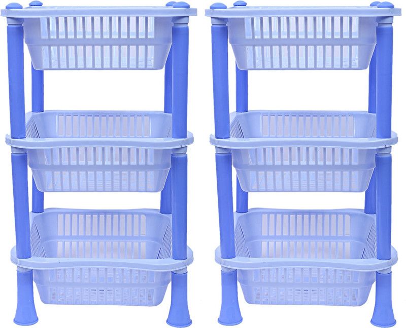 KUBER INDUSTRIES Fruits/Vegetables Kitchen Rack Plastic Plastic 2 Pieces 3 Layer Multi-purpose Kitchen Storage Basket Rack (Blue)-CTKTC13229