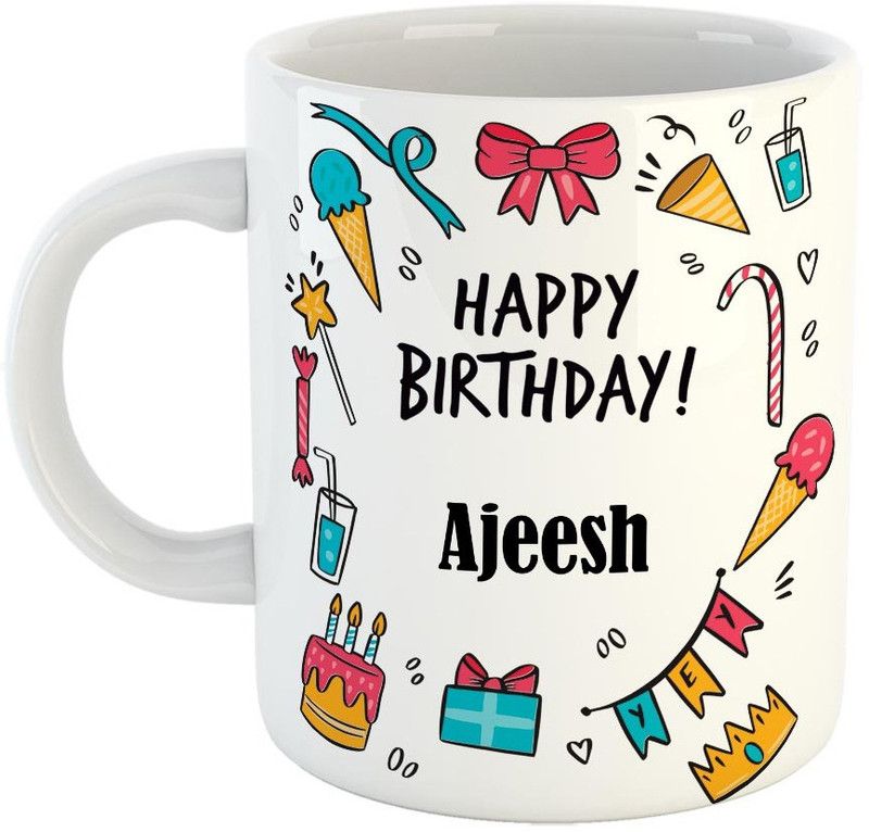 Furnish Fantasy Best Gift for Birthday, Name - Ajeesh Ceramic Coffee Mug  (350 ml)