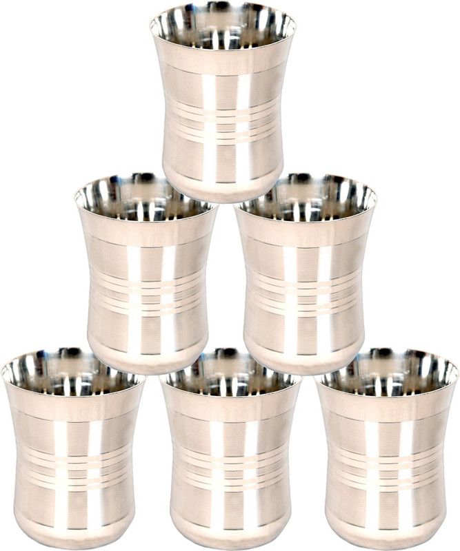 LIMETRO STEEL (Pack of 6) Stainless Steel G4-6 Glass Set Water/Juice Glass  (350 ml, Steel, Steel)