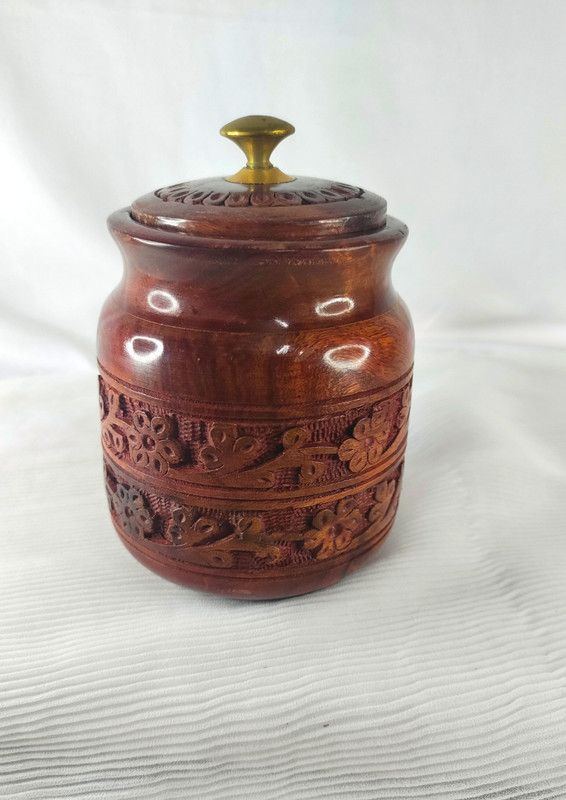 YUGO Sheesham wood hand-carved multi purpose wooden jar - 100 ml Wooden Utility Container  (Brown)