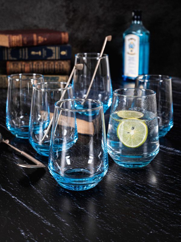 Goodhomes (Pack of 6) ES7018-1B Glass Water/Juice Glass  (400 ml, Glass, Blue)