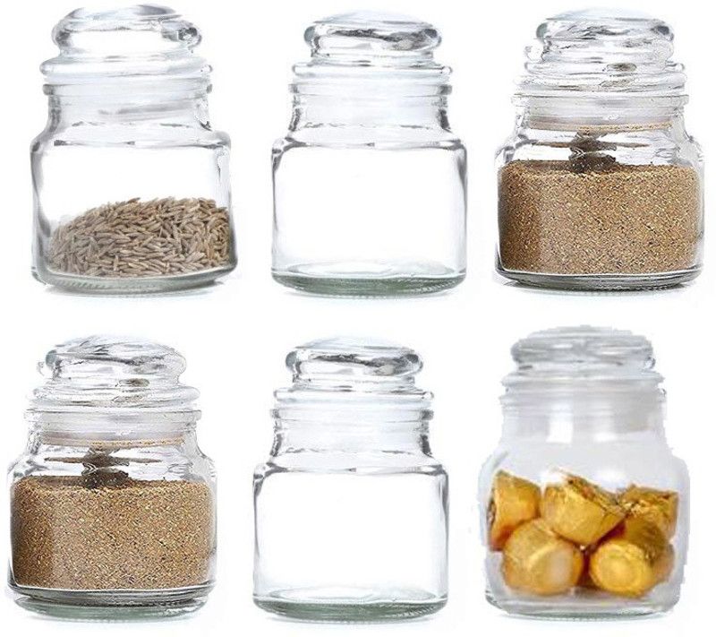 GLASSBAR Design glass airtight jar, for home, kitchen 6 pcs Dry Fruit : Cereal Dispenser (Pack of 6, Clear) - 100 ml Glass Cereal Dispenser  (Pack of 6, Clear)