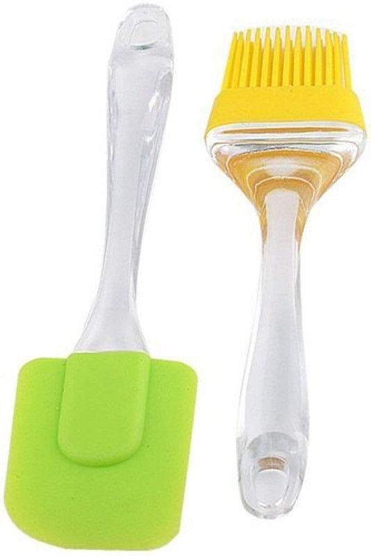 Annur Silicone Non-Sticky Spatula and Oil Brush Reusable Kitchen Set for Cooking Patries Barbeque Applying Oil Set for Cake Mixer Decorating Multicolor Small Set of 2 silicon Flat Pastry Brush  (Pack of 2)
