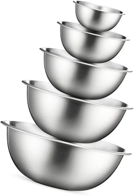 KARFE Stainless Steel Mixing Bowl Stainless Steel RG Kitchen Serving Bowl Mixing Bowl Fruit Bowl Set of 5 Disposable  (Pack of 5, Steel)