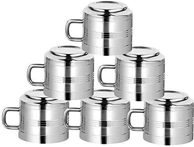 Adhunyk Pack of 6 Stainless Steel Pack of 6 Stainless Steel Stainless Steel Tea & Coffee Cup (Silver)  (Silver, Cup Set)