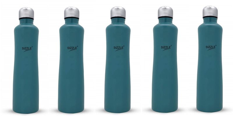 Sizzle Lifestyle Stainless Steel Matt Fridge Water Bottle Set of 5, Sea Green, 750 ML 750 ml Bottle  (Pack of 5, Green, Steel)