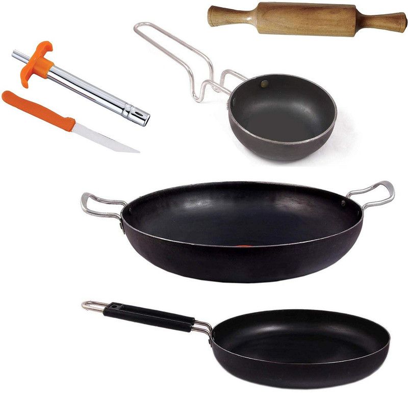 KITCHEN SHOPEE Kadhai 30.48 cm, 25.4 cm, 10 cm diameter 6 L capacity  (Iron, Non-stick, Induction Bottom)
