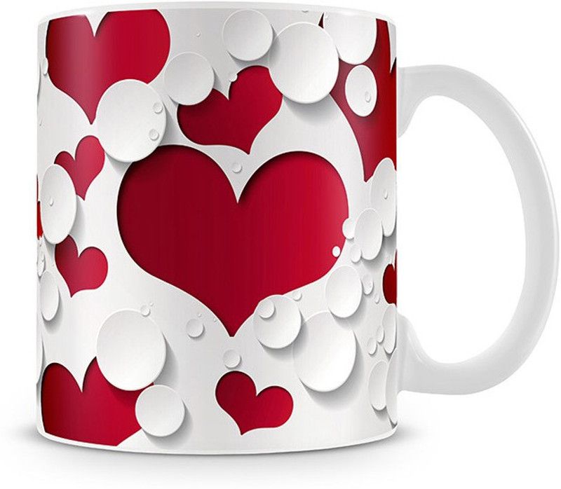 SHOPROCK 3D Hearts Coffee Ceramic Coffee Mug  (300 ml)