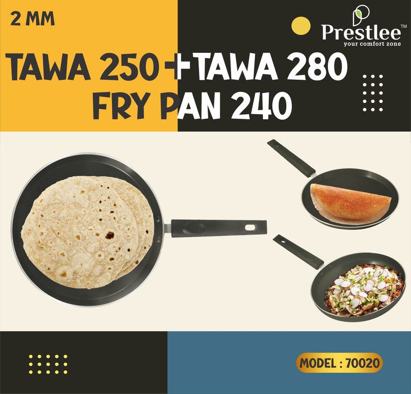 Sabari Prestlee Tawa 250+280&Frypan 240/Dosa Tawa Set/Non Stick Tawa Set/Tawa Combo-2 Tawa 24 cm diameter  (Aluminium, Non-stick)