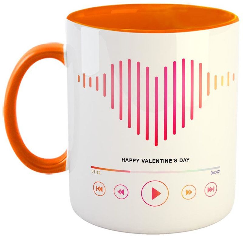 Furnish Fantasy Happy Valentines Day Ceramic Coffee - Best Gift for Husband, Boyfriend, Girlfriend, Wife, Valentines Day Gift - Color - Orange (1135) Ceramic Coffee Mug  (350 ml)