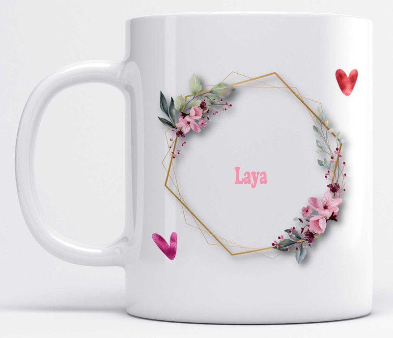 Name Laya Printed Floral and Hearts Design Ceramic Coffee Mug  (325 ml)