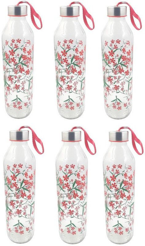 Sand Dune Flower Fire Printed Glass Water Bottle 800 ml(GG_B69) 800 ml Bottle  (Pack of 6, Multicolor, Glass)